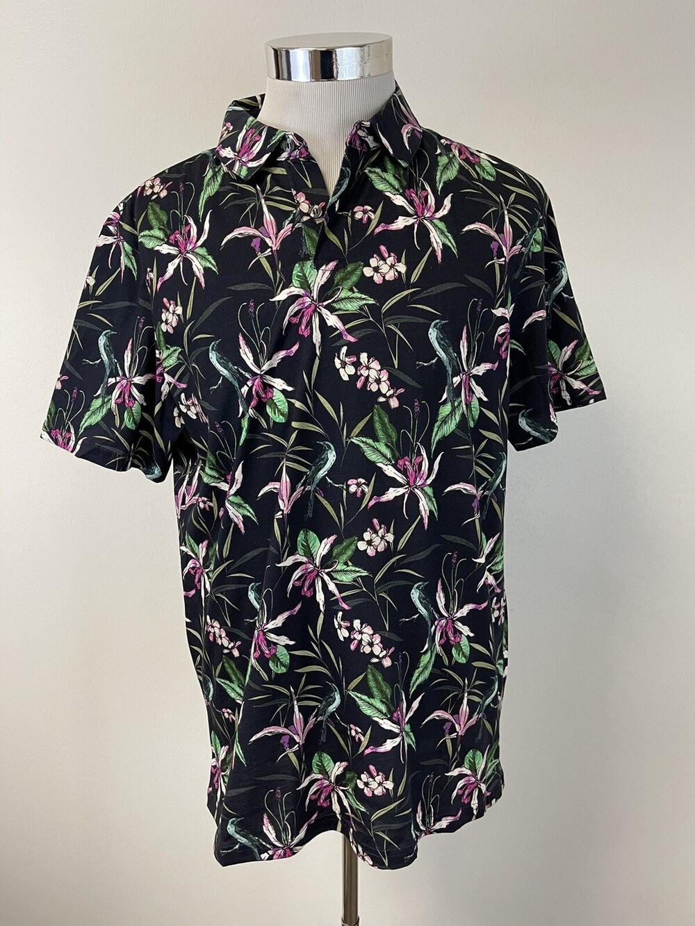 Limited Edition Polo Shirt Mens Extra Large Navy Blue Floral Hawaiian N21